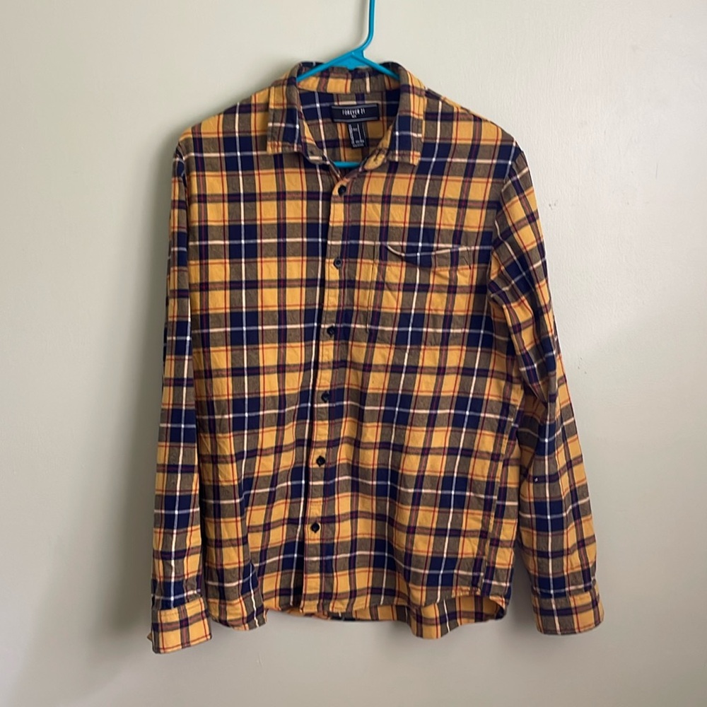 Forever 21 Men’s Small Yellow Plaid Long Sleeved Button Up